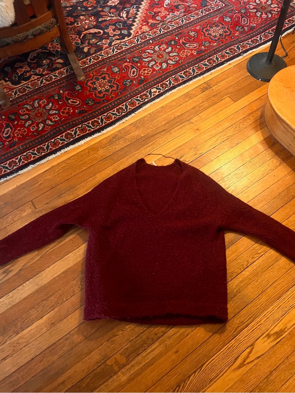 Free People Women's V-Neck Sweater in Deep Burgundy